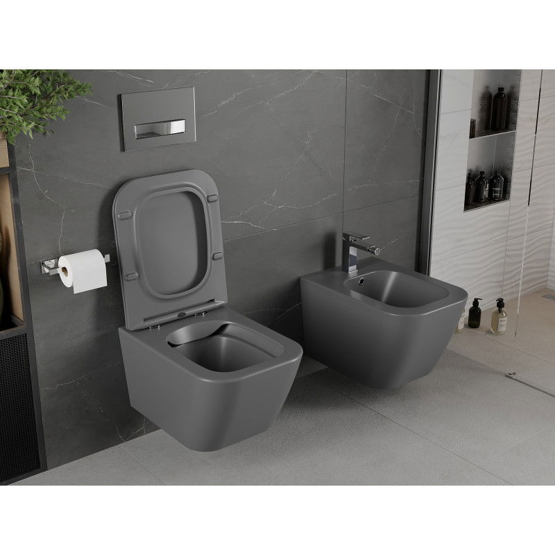 Mexen Madox Rimless WC Bowl with Soft-Close Slim Seat, Dark Grey Matte - 30154061