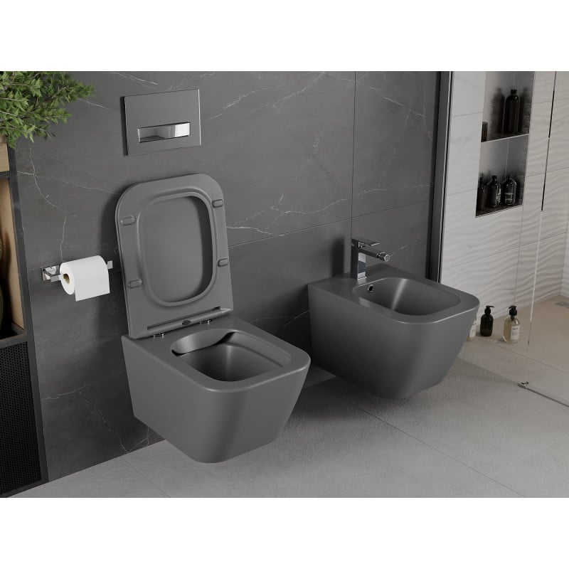 Mexen Madox Rimless WC Bowl with Soft-Close Slim Seat, Duroplast, Dark Gray Matte - 30154061