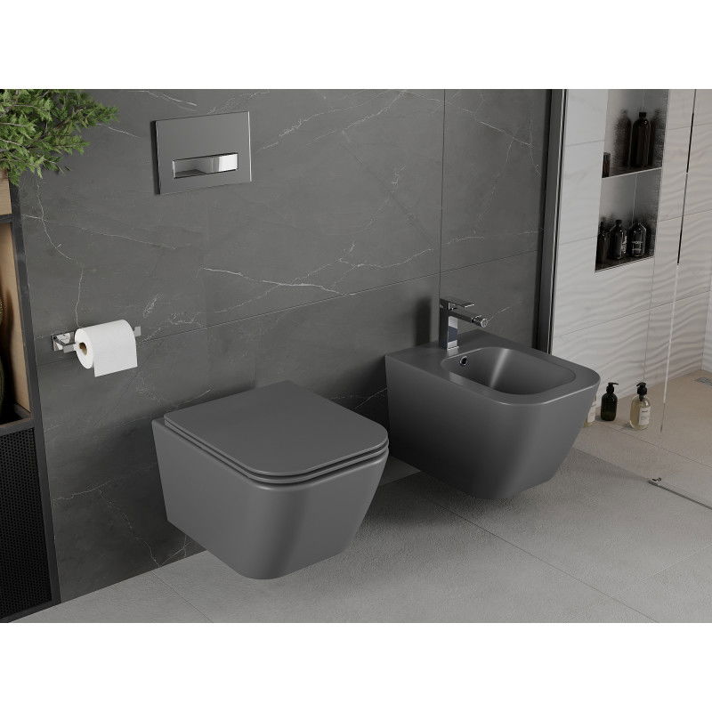Mexen Madox Rimless WC Bowl with Soft-Close Slim Seat, Dark Grey Matte - 30154061