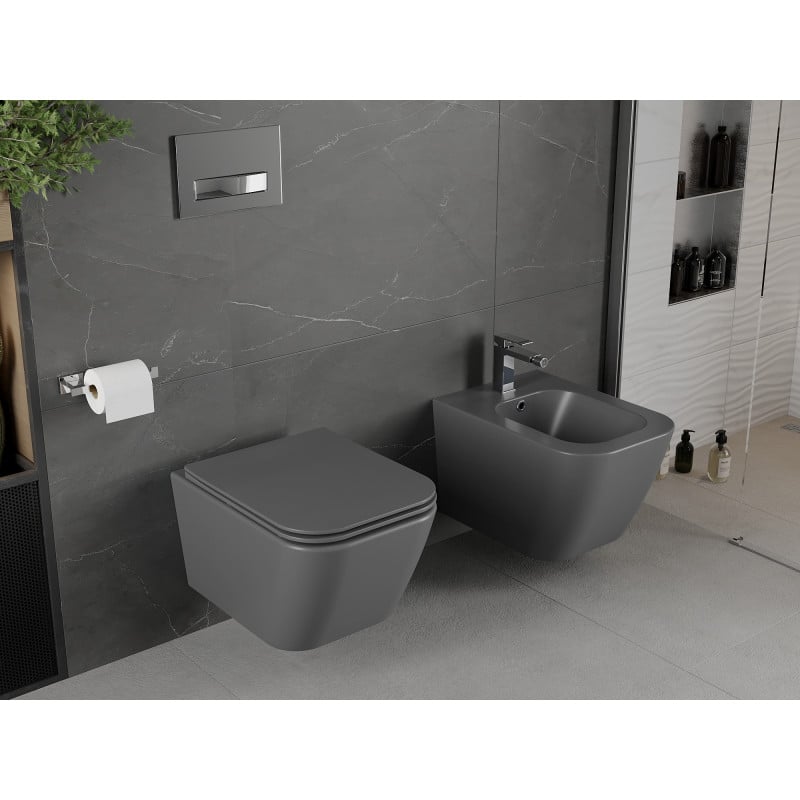 Mexen Madox Rimless WC Bowl with Soft-Close Slim Seat, Duroplast, Dark Gray Matte - 30154061