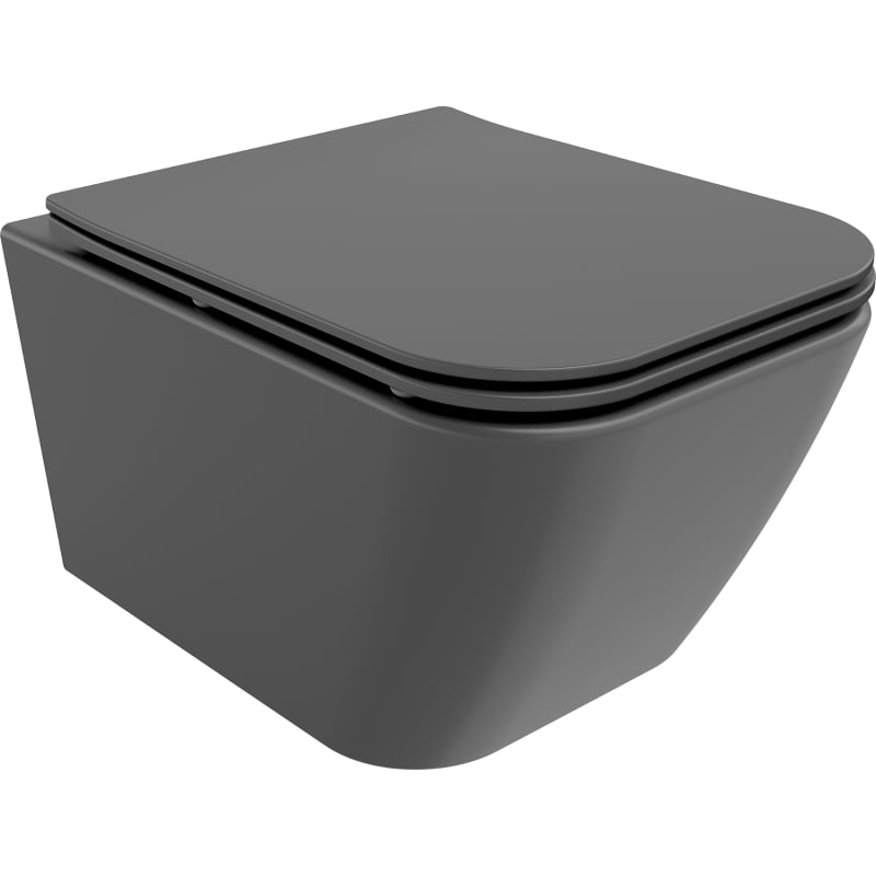 Mexen Madox Rimless toilet bowl with slow-close slim seat, duroplast, dark gray matte - 30154061