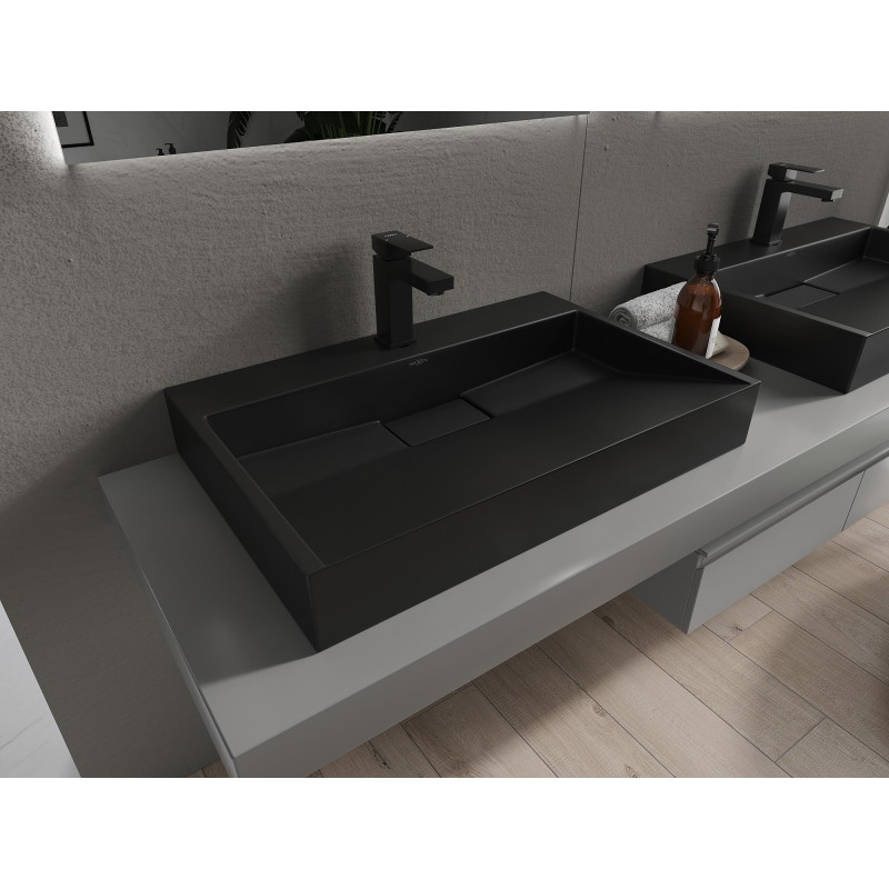 Mexen Ava countertop washbasin made of conglomerate 1/O 70 x 46 cm, black - 23017071