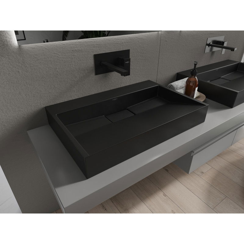Mexen Ava countertop basin made of conglomerate B/O 70 x 46 cm, black - 23017070