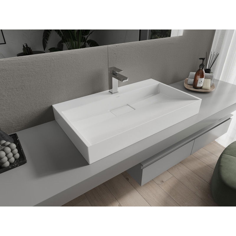 Mexen Ava countertop basin made of conglomerate 1/O 80 x 46 cm, white - 23018001