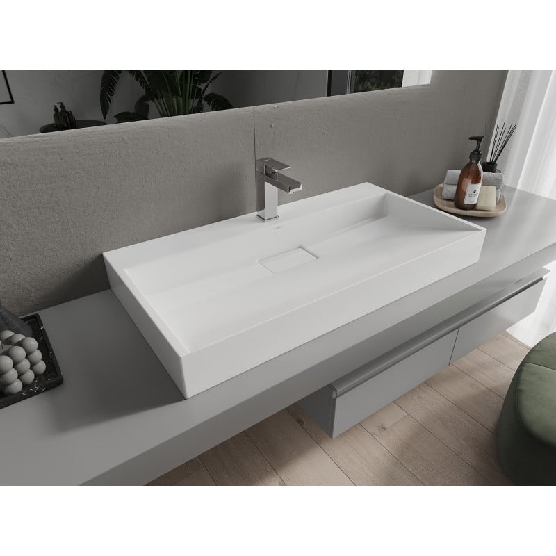 Mexen Ava countertop basin made of conglomerate 1/O 90 x 46 cm, white - 23019001
