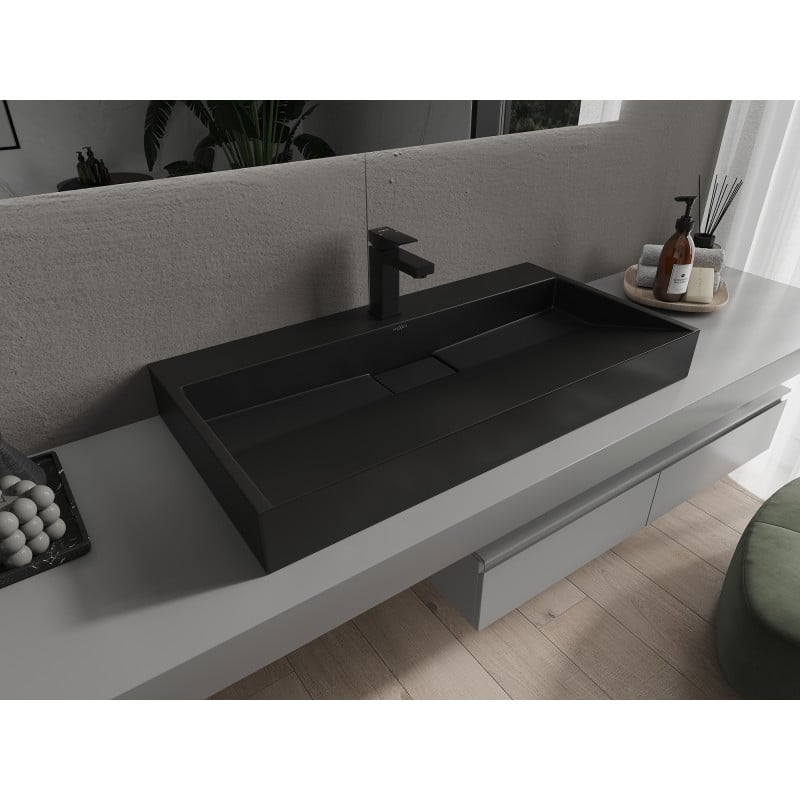 Mexen Ava countertop basin made of conglomerate 1/O 90 x 46 cm, black - 23019071