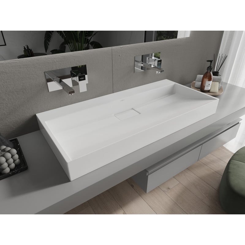 Mexen Ava countertop basin made of conglomerate B/O 100 x 46 cm, white - 23011000