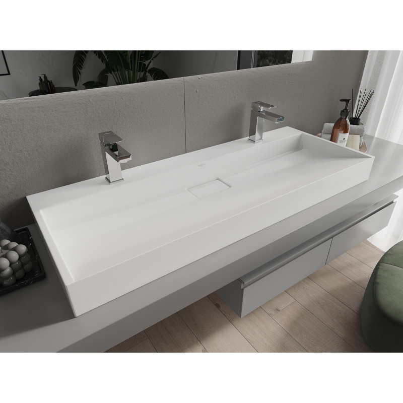 Mexen Ava countertop sink made of conglomerate 2/O 120 x 46 cm, white - 23011202