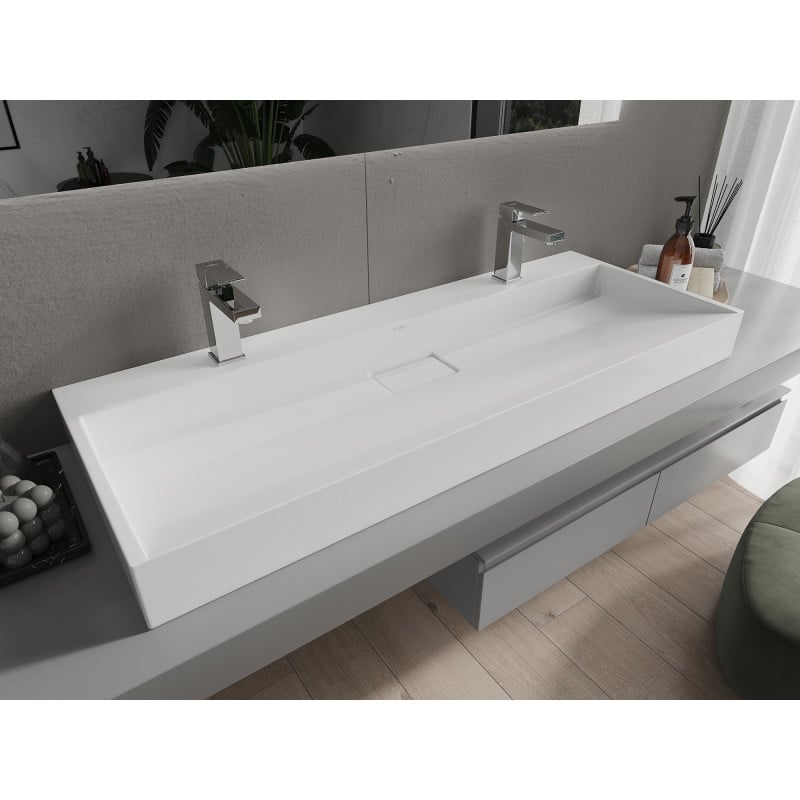 Mexen Ava countertop washbasin from conglomerate 2/O 120 x 46 cm, white - 23011202