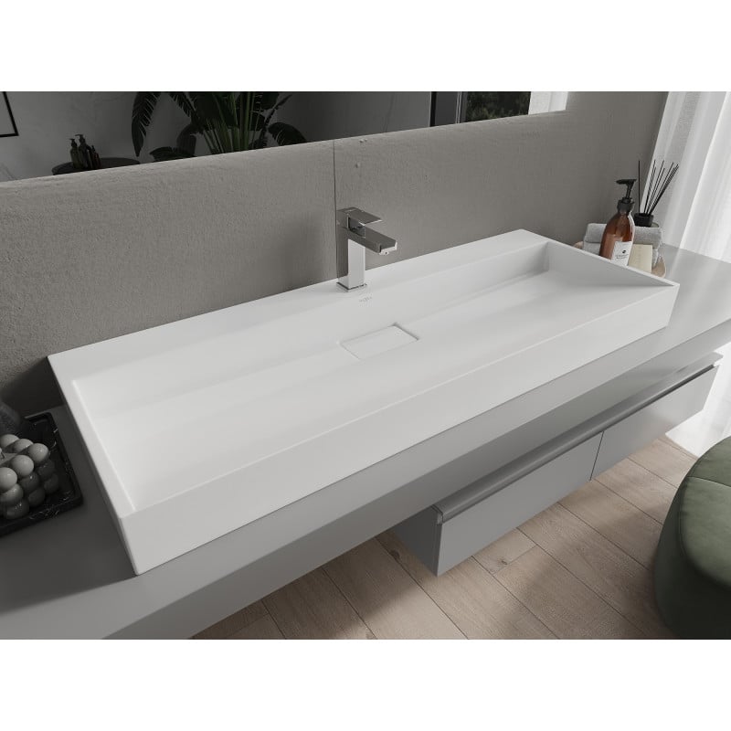 Mexen Ava countertop washbasin made of conglomerate 1/O 120 x 46 cm, white - 23011201
