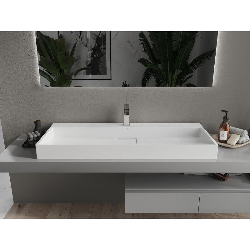 Mexen Ava countertop sink made of conglomerate 1/O 120 x 46 cm, white - 23011201