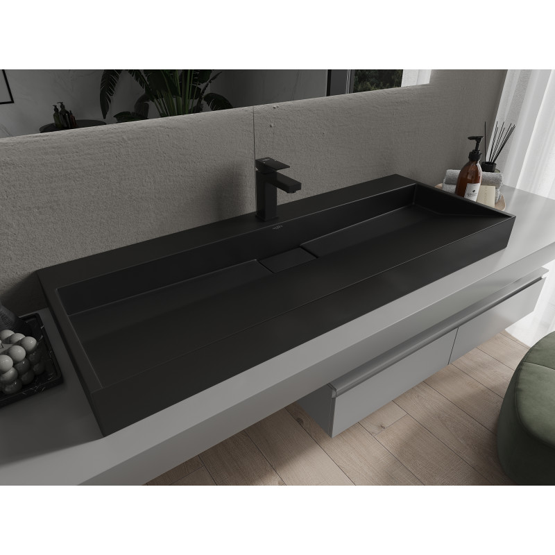 Mexen Ava above-counter washbasin made of conglomerate 1/O 120 x 46 cm, black - 23011271