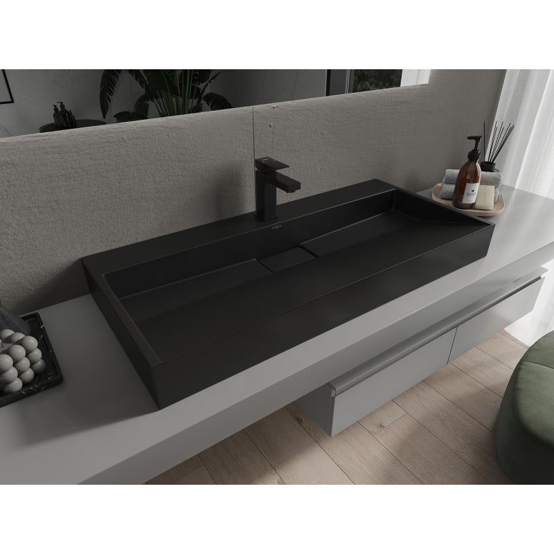 Mexen Ava countertop washbasin made of conglomerate 1/O 100 x 46 cm, black - 23011071