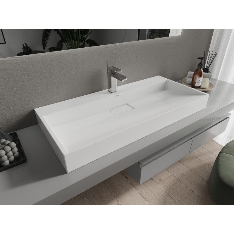 Mexen Ava countertop washbasin made of conglomerate 1/O 100 x 46 cm, white - 23011001