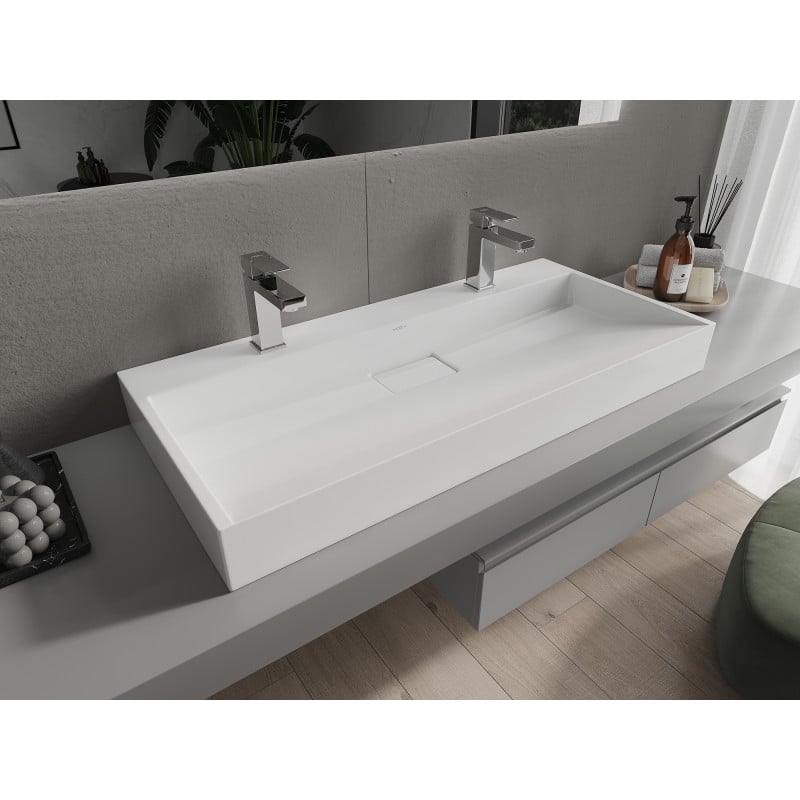 Mexen Ava countertop washbasin made of conglomerate 2/O 100 x 46 cm, white - 23011002
