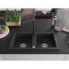 Mexen Mario granite 2-bowl kitchen sink with Duero faucet, black/gold metallic - 6504-75-671600-70