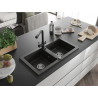 Mexen Mario granite 2-bowl kitchen sink with Duero faucet, black/gold metallic - 6504-75-671600-70