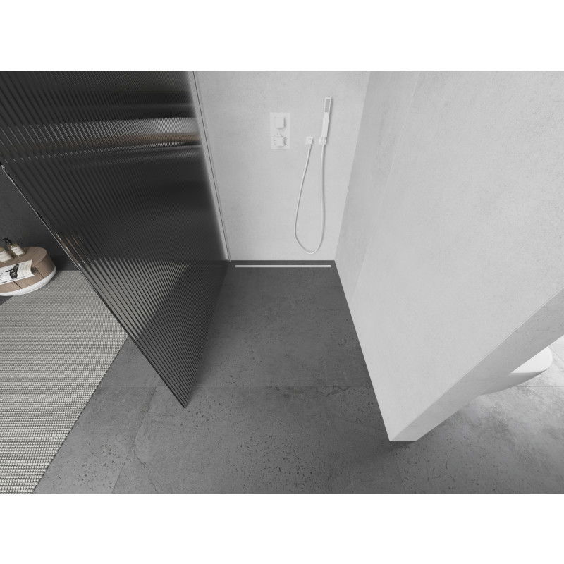 Mexen Kioto Walk-in Shower Screen 140 x 200 cm, Stripes 8 mm, White - 800-140-101-20-09