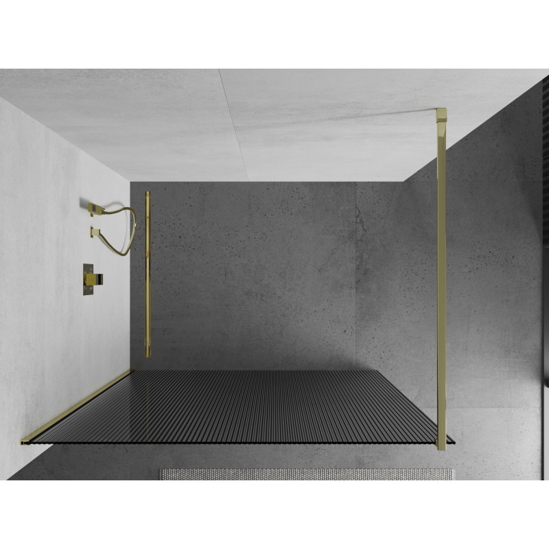 Mexen Kioto Walk-in Shower Wall 80 x 200 cm, Stripes 8 mm, Gold - 800-080-101-50-09