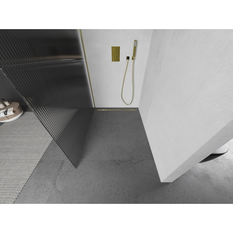 Mexen Kioto Walk-in shower screen 90 x 200 cm, stripes 8 mm, gold - 800-090-101-50-09