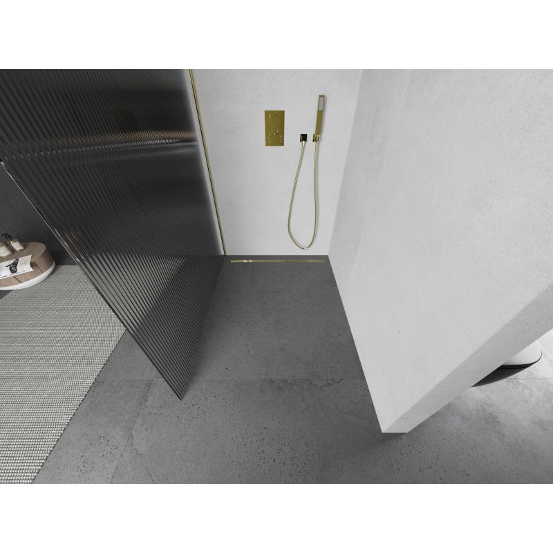 Mexen Kioto Walk-in Shower Wall 90 x 200 cm, Stripes 8 mm, Gold - 800-090-101-50-09