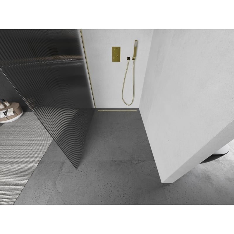 Mexen Kioto Walk-in Shower Wall 110 x 200 cm, Stripes 8 mm, Gold - 800-110-101-50-09
