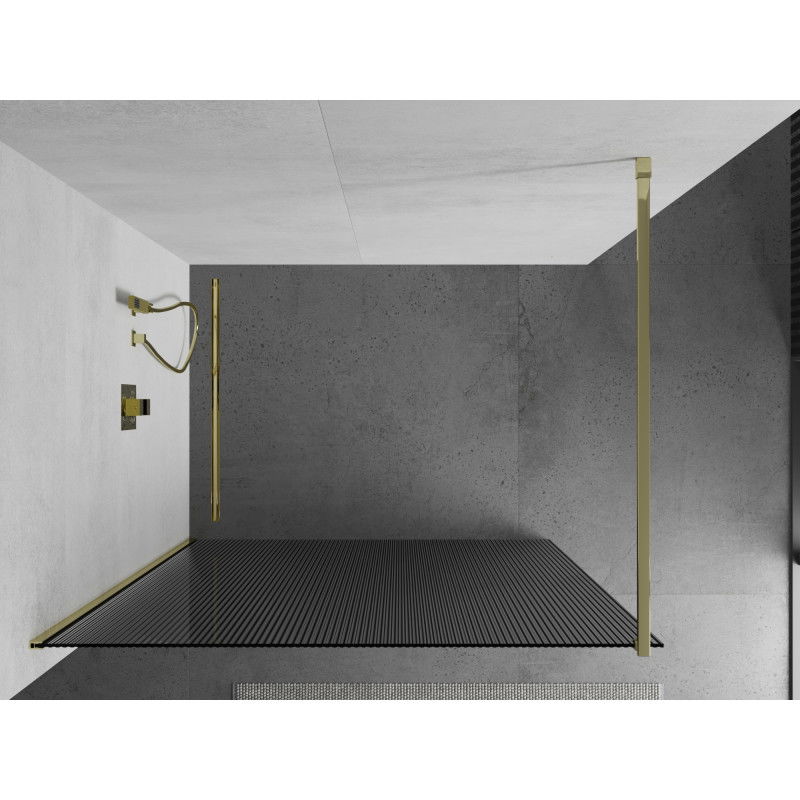 Mexen Kioto Walk-in Shower Wall 130 x 200 cm, Stripes 8 mm, Gold - 800-130-101-50-09