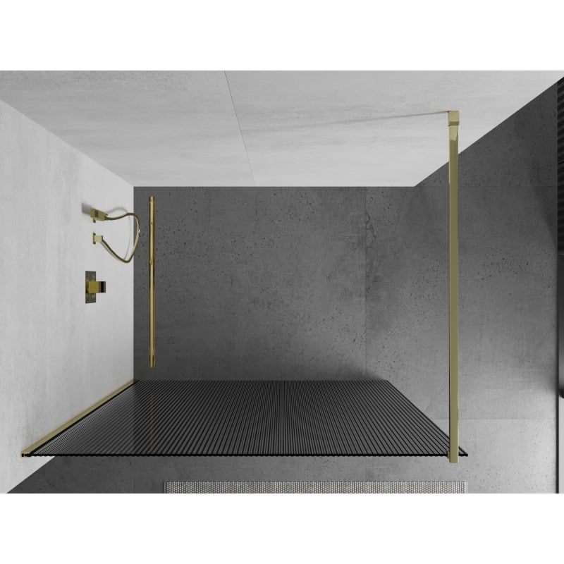 Mexen Kioto Walk-in Shower Screen 140 x 200 cm, Stripes 8 mm, Gold - 800-140-101-50-09