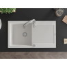 Mexen Leo granite kitchen sink 1-bowl with drainer and kitchen faucet Savita, white - 6501-20-672601-00