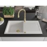 Mexen Leo granite sink 1-bowl with drainer and Savita kitchen tap, white - 6501-20-672601-50