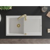 Mexen Leo granite kitchen sink 1-bowl with drainer and Savita kitchen faucet, white - 6501-20-672601-50