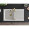 Mexen Leo granite sink 1-bowl with drainer and Savita kitchen tap, white - 6501-20-672601-50