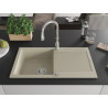 Mexen Leo granite kitchen sink 1-bowl with drainer and Savita kitchen faucet, beige - 6501-69-672601-00