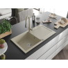 Mexen Leo granite kitchen sink 1-bowl with drainer and Savita kitchen faucet, beige - 6501-69-672601-69