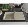 Mexen Leo granite kitchen sink 1-bowl with drainer and Savita kitchen faucet, beige - 6501-69-672601-69