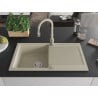 Mexen Leo Savita beige granite kitchen sink with one bowl, drainer, and faucet - 6501-69-672601-69