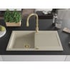 Mexen Leo granite sink 1-bowl with drainer and Savita kitchen tap, beige - 6501-69-672601-50