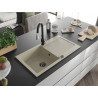 Mexen Leo granite kitchen sink 1-bowl with drainer and Savita kitchen faucet, beige - 6501-69-672601-70