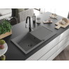 Mexen Leo granite sink single-bowl with drainer and Savita kitchen faucet, gray - 6501-71-672601-70-B