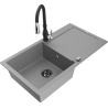 Mexen Leo granite sink 1-bowl with drainer and kitchen faucet Savita, gray - 6501-71-672601-70-B