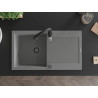 Mexen Leo granite sink single-bowl with drainer and Savita kitchen faucet, gray - 6501-71-672601-70-B