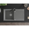 Mexen Leo gray granite kitchen sink single-bowl with drainer and Savita faucet - 6501-71-672601-70