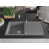 Mexen Leo gray granite kitchen sink single-bowl with drainer and Savita faucet - 6501-71-672601-70