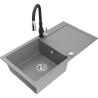 Mexen Leo granite sink 1-bowl with drainer and faucet Savita, gray - 6501-71-672601-70