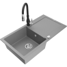 Mexen Leo gray granite kitchen sink single-bowl with drainer and Savita faucet - 6501-71-672601-70