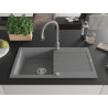 Mexen Leo granite kitchen sink 1-bowl with drainer and Savita kitchen faucet, gray - 6501-71-672601-71