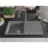 Mexen Leo granite sink 1-bowl with drainer and Savita kitchen tap, grey - 6501-71-672601-71