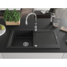 Mexen Leo 1-Bowl Granite Kitchen Sink with Drainer and Savita Faucet, Black/Silver Metallic - 6501-73-672601-00