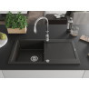 Mexen Leo granite kitchen sink 1-bowl with drainer and kitchen faucet Savita, black/gold metallic - 6501-75-672601-00