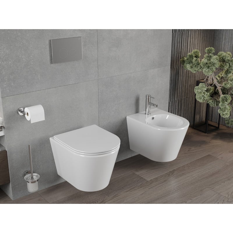 Mexen Rico Rimless Toilet Bowl with Slim Soft-Close Seat, Duroplast, Glossy White - 30720400